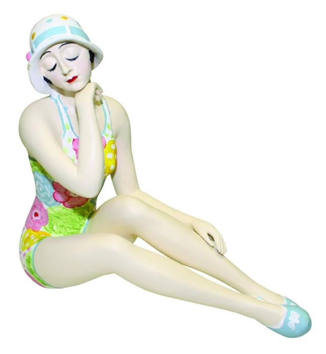 Sitting Bathing Beauty Figurine Figure with Hand on Chin in Pastel Flo ...